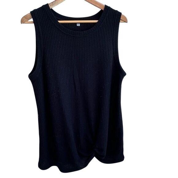 🌴 Black Waffle Knit Twist-Front Tank Top – Size XL - Picture 5 of 12